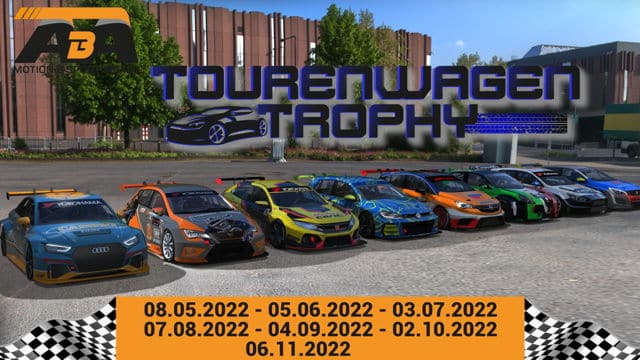 Screenshot of race cars starting in the AbA Trophy touring car race.